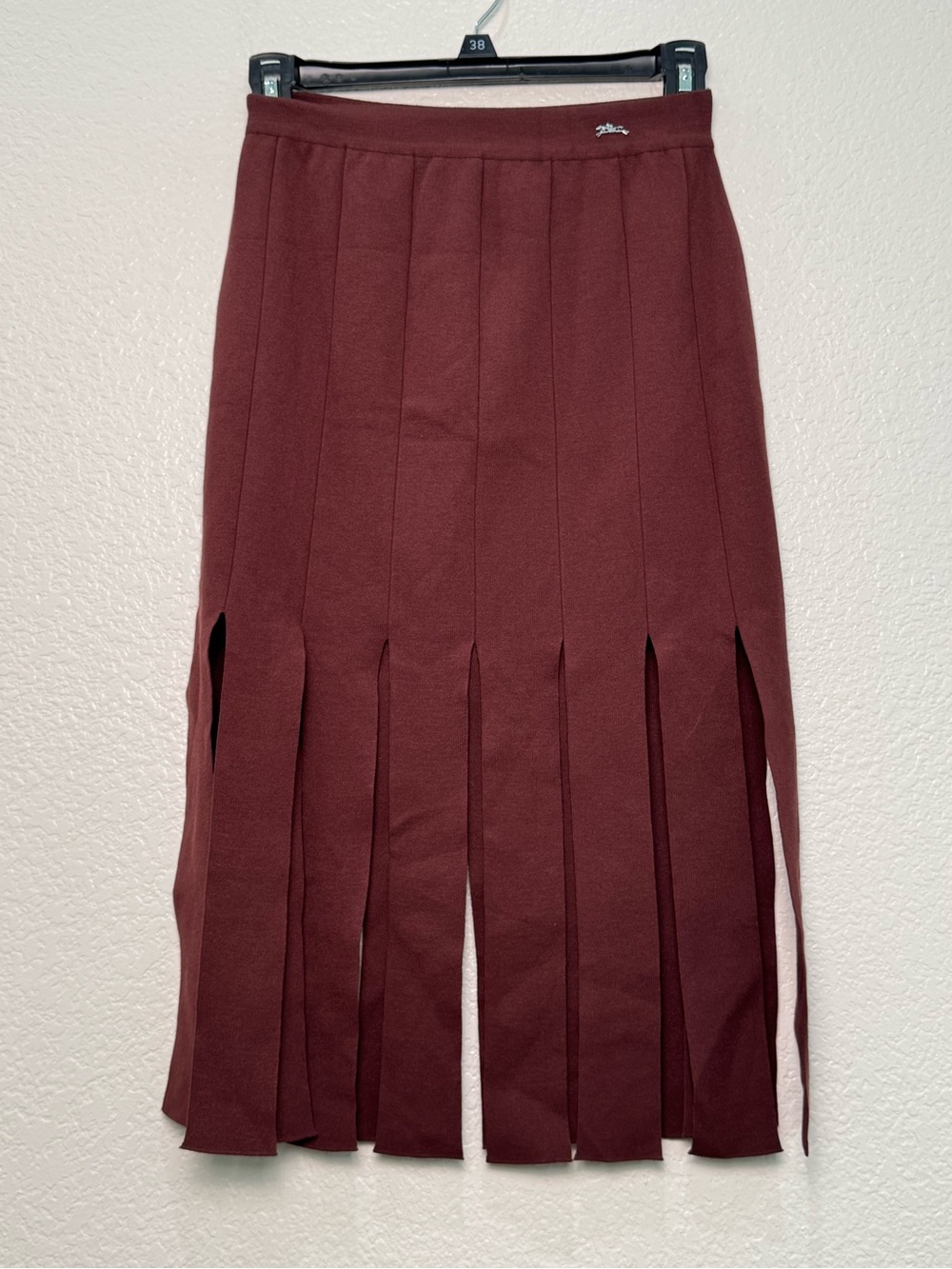 Longchamp SS26 Knit 2 Piece Set S Burgundy Crop Top Fringe Midi Skirt Italy - Picture 9 of 15